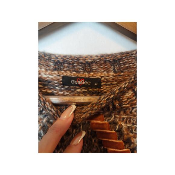 GeeGee Vintage Marled Knit Sweater Brown Black Cream Medium - Picture 4 of 8